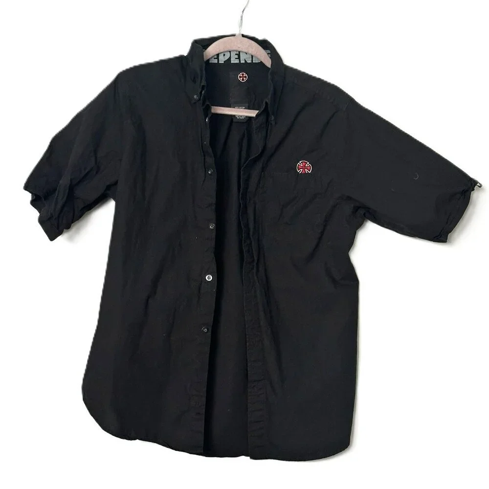 Vintage Skater Shirt Black Short Sleeve Button-up Independent Men's Size Large - Picture 4 of 6